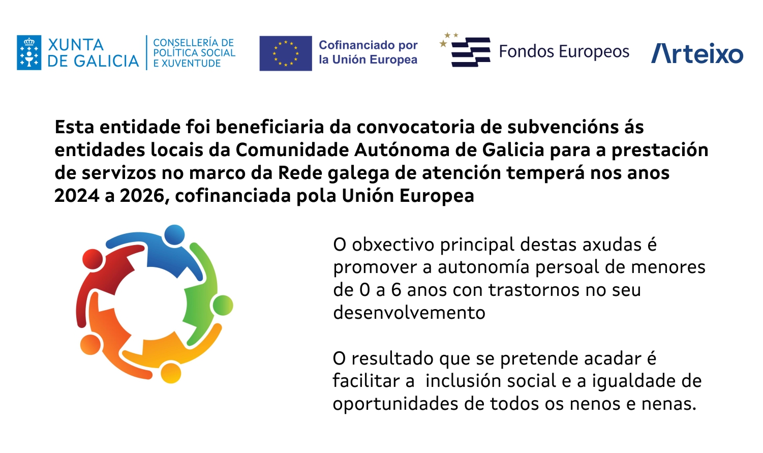Servizo de Atención Temperá 2022-2024. Subvención Cofinanciada pola Unión Europea. Servizo de Atención Temperá. Programa Operativo FSE Galicia 2014-2020